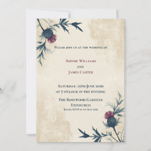 Faire-part de mariage écossais Navy Thistle Parchm