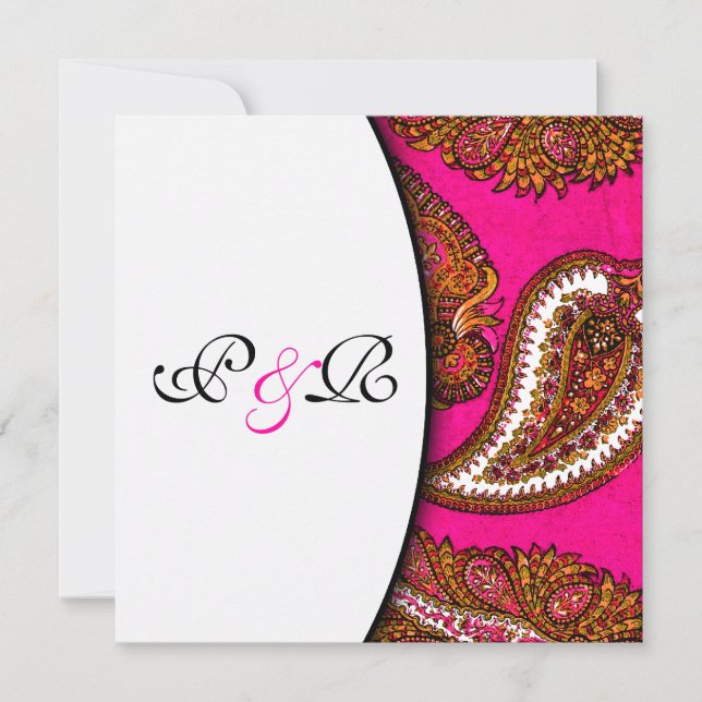 Faire-part de mariage électrique Fuscia Paisley (Devant)