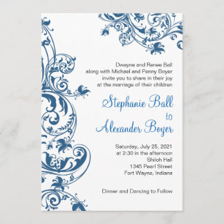 Faire-part de mariage Elegance Blue Swirl décontra