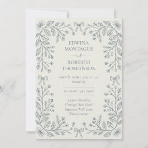Faire-part de mariage élégant à cadre de fleurs He