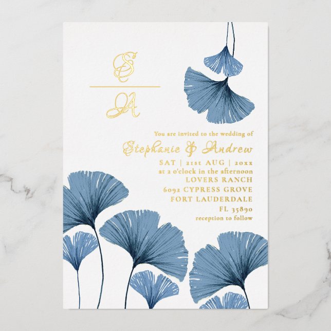 Faire-part de mariage élégant à l'écriture dorée e (Recto)
