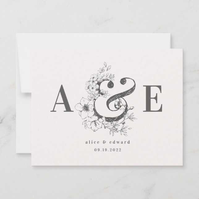 Faire-part de mariage élégant à motif floral dessi (Devant)