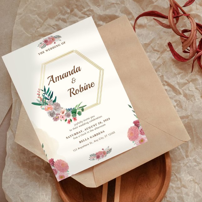 Faire-part de mariage élégant à motif floral et ca (Créateur téléchargé)