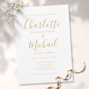 Faire-part de mariage élégant à signature en or