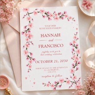 Faire-part de mariage élégant aux fleurs de cerisi