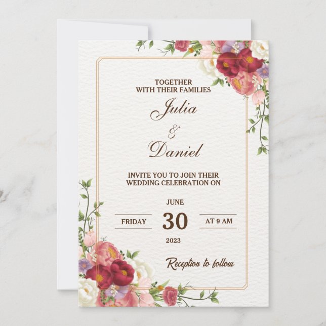 Faire-part de mariage élégant aux fleurs sauvages (Devant)