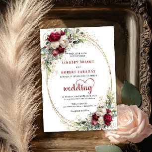 Faire-part de mariage élégant avec cadre doré et f