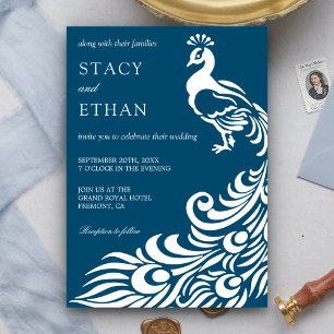Faire-part de mariage élégant bleu et blanc au pao