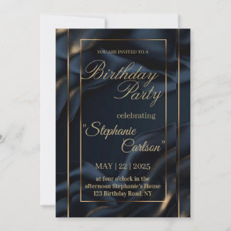 Faire-part de mariage élégant bleu marine et or