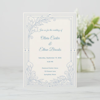 Faire-part de mariage élégant bleu poussiéreux