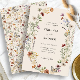Faire-part de mariage élégant Boho à fleurs sauvag