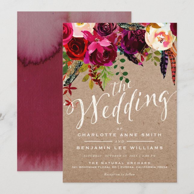 FAIRE-PART DE MARIAGE| Elégant Boho floral rustiqu (Devant / Derrière)