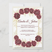 Faire-part de mariage élégant burgundy floral et o