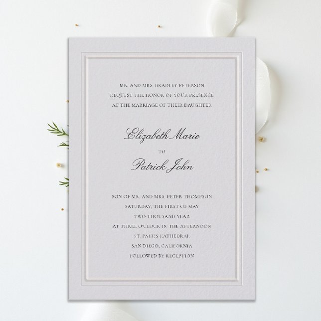 Faire-Part de Mariage Élégant Cadre Classique Mode (modern classic wedding invitation double frame elevated ivory formal traditional calligraphy stately)