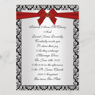 Faire-part de mariage élégant Damask avec arc roug