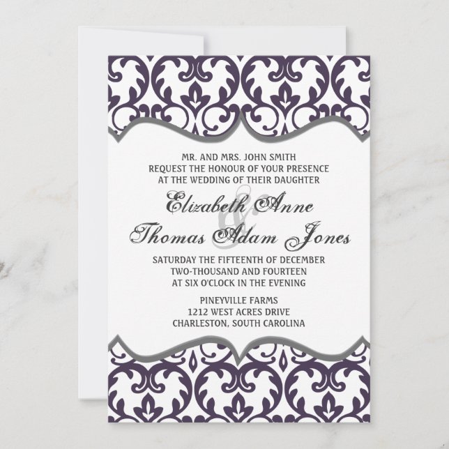 Faire-part de mariage élégant de coeur de damassé (Devant)