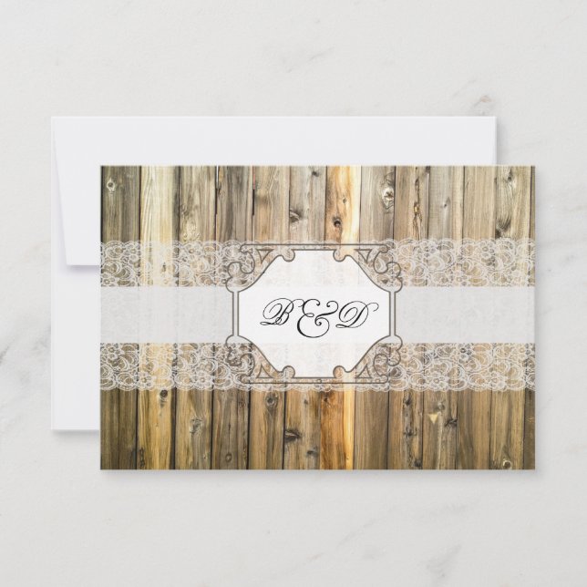 Faire-part de mariage élégant de dentelle en bois (Devant)