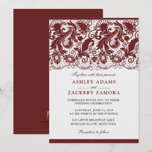 Faire-part de mariage élégant de dentelle rouge