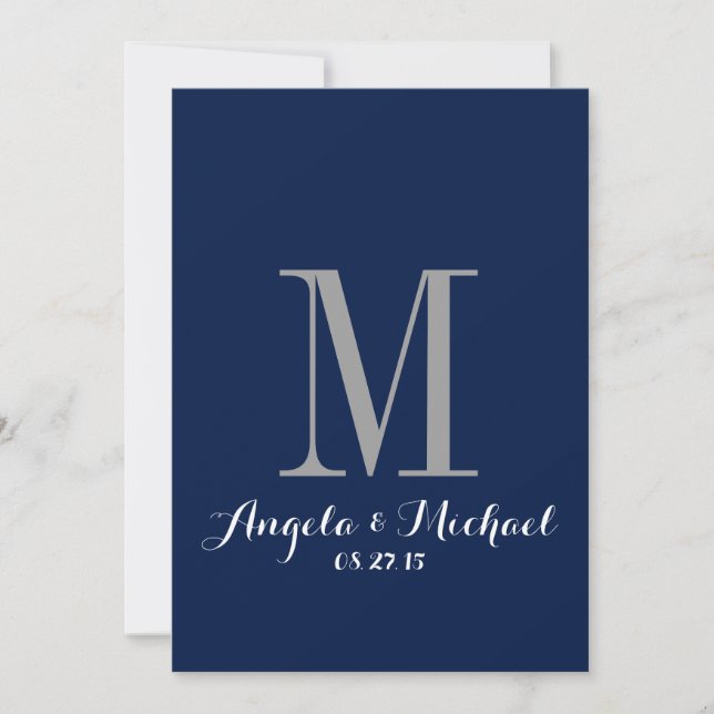 Faire-part de mariage élégant de monogramme bleu d (Devant)