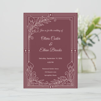 Faire-part de mariage élégant en bordeaux