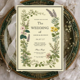 Faire-part de mariage élégant et botanique vintage