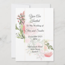 Faire-part de mariage élégant, floral rose vintage