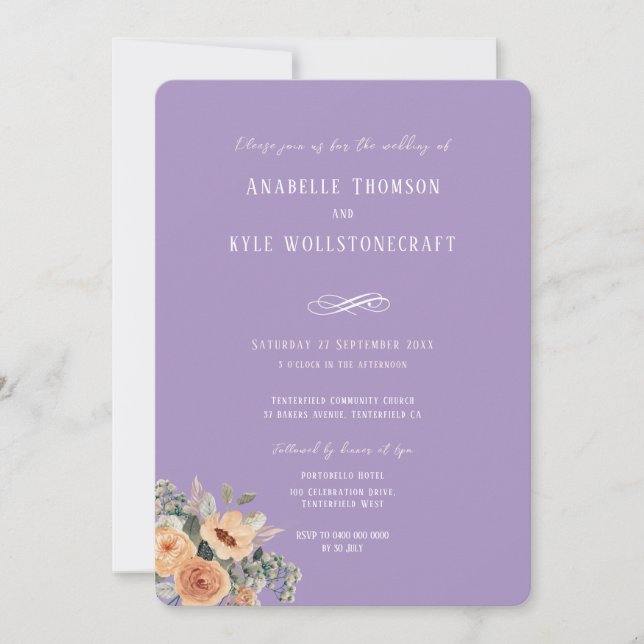 Faire-part de mariage - Elégant lavendar fleuri (Devant)