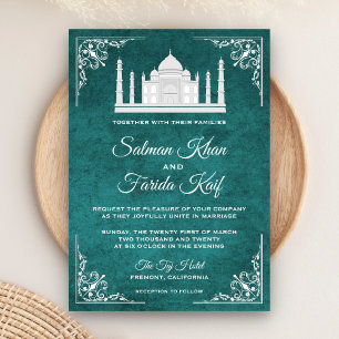 Faire-part de mariage élégant Taj Mahal sarcelle a