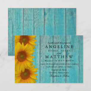 Faire-part de mariage - Élégant tournesol bleu rus