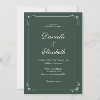 Faire-part de mariage élégant vert foncé