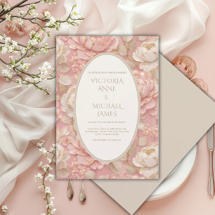 Faire-part de mariage élégant vintage Pink Peony