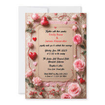 Faire-part de mariage Élégant Vintage Roses & Cœur