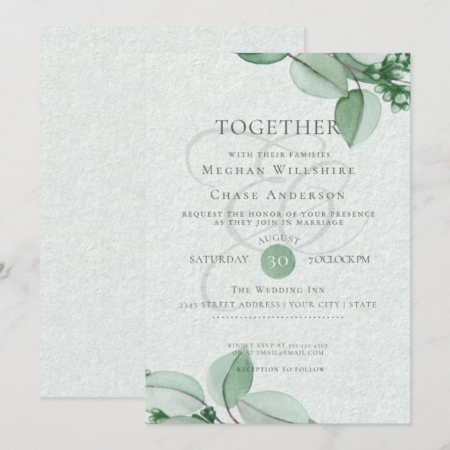 Faire-part de mariage | Élégante aquarelle Eucalyp (Devant / Derrière)