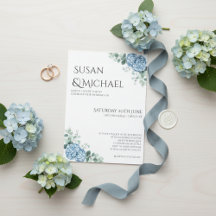 Faire-part de mariage • Élégante flore bleue et ve