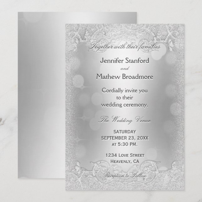 Faire-part de mariage Elégante Parties scintillant (Devant / Derrière)