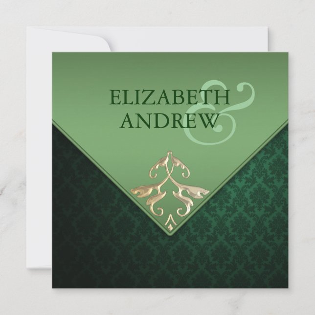 Faire-part de mariage Emerald Green et Gold Carré (Devant)
