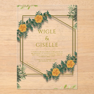 Faire-part de mariage en acrylique botanique moder