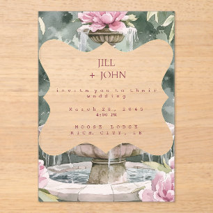 Faire-part de mariage en acrylique Jardin Fontaine
