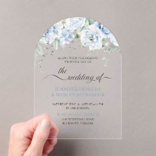 Faire-part de mariage en acrylique Roses Bleu Clai
