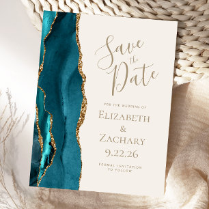 Faire-part de mariage en agate sarcelle or et ivoi