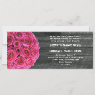 Faire-part de mariage en bois d'écorce et rose cha
