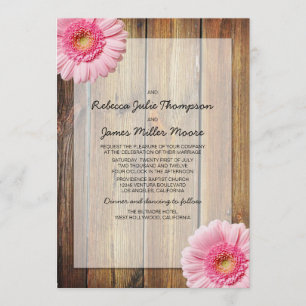 Faire-part de mariage en bois rose Daisy