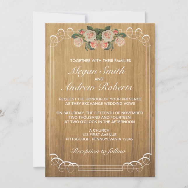 Faire-part de mariage en bois rustique (Devant)