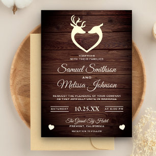 Faire-part de mariage en bois rustique au cœur de 