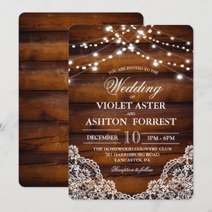 Faire-part de mariage en bois rustique dentelle