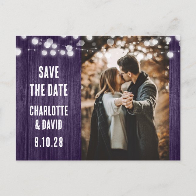 Faire-Part de Mariage en Bois Rustique Violet avec (Devant)