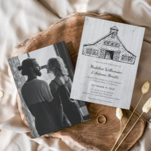 Faire-Part de Mariage en Bois Simple de Grange de 