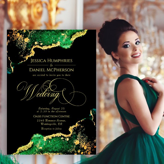 Faire-part de mariage en bronze vert sophistiqué (Sophisticated Green Bronze Gold Wedding Invitation)