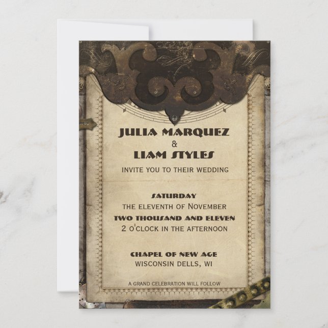 Faire-part de mariage en cuir victorien de (Devant)