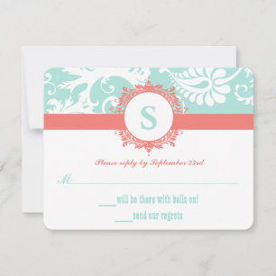 Faire-part de mariage en damas à monogramme avec m